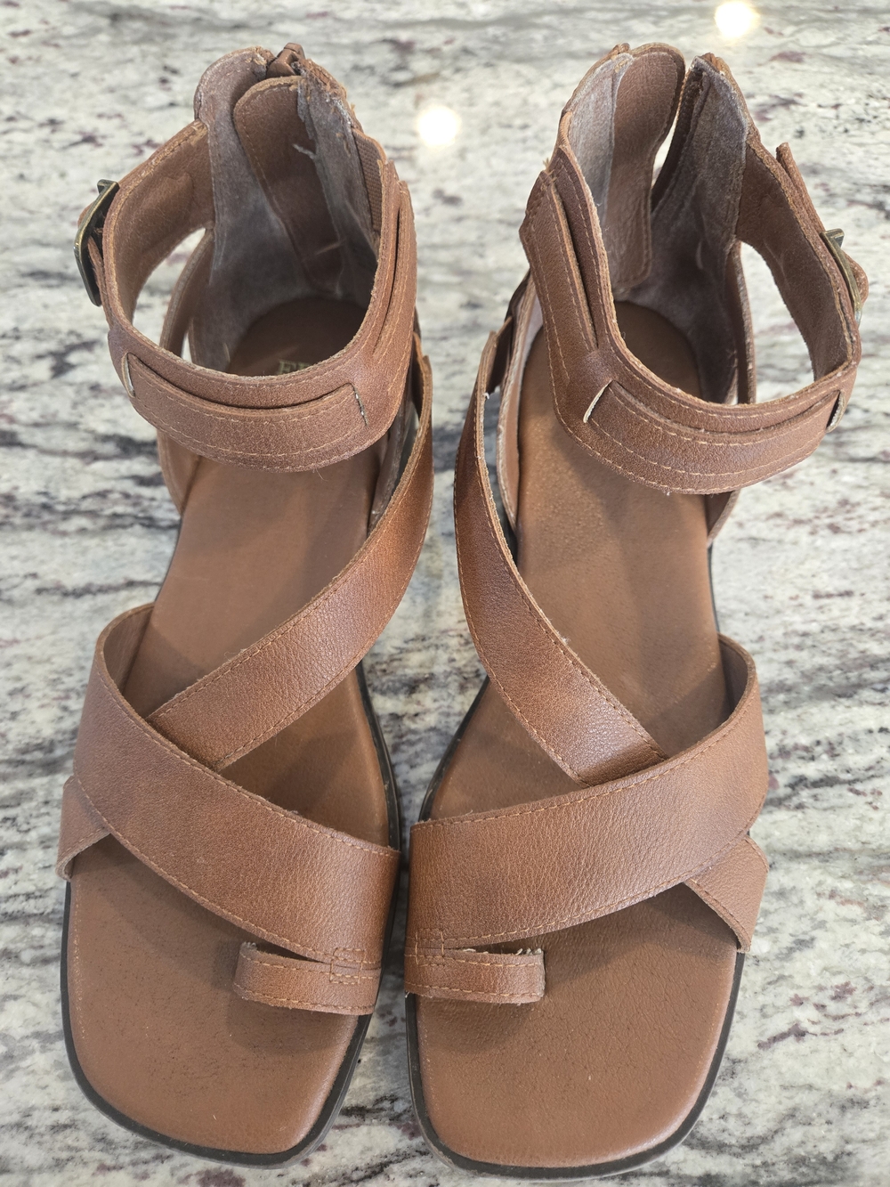 FRYE AND CO. Tan Leather Strappy Ankle Sandals